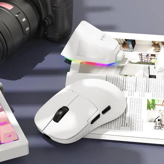 Alt view image 7 of 7 - FIRSTBLOOD x AJAZZ AJ159P MC Magnetic Wireless Mouse Triple Mode Gaming Mouse Ergonomic Lightweight White