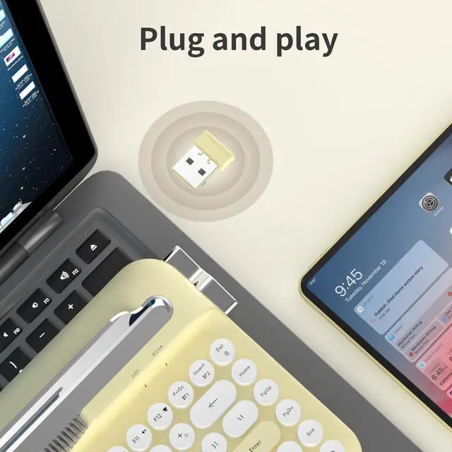 Alt view image 6 of 7 - firstblood/AJAZZAF84 Wireless 2.4G Bluetooth Dual-mode Retro Keyboard with Built-in Fixed Slot Stand for Multiple Device Connection