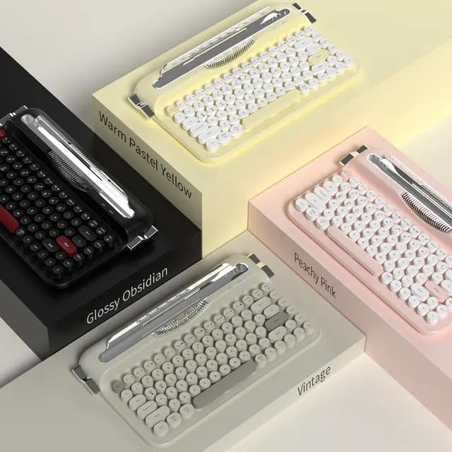 Alt view image 2 of 6 - firstblood/AJAZZAF84 Wireless 2.4G Bluetooth Dual-mode Retro Keyboard with Built-in Fixed Slot Stand for Multiple Device Connection Black