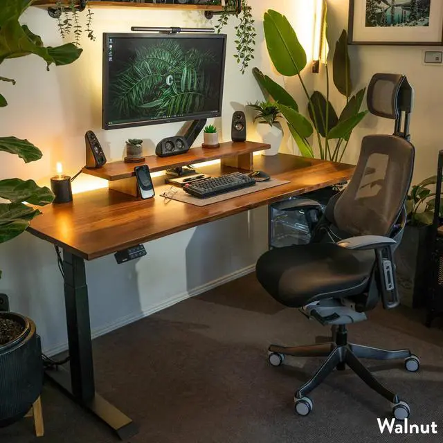 Alt view image 4 of 7 - Desky Dual Hardwood Sit Stand Desk - Natural Walnut / 48 x 30 inches / Matte Black