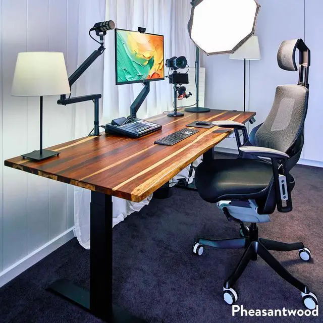 Alt view image 3 of 7 - Desky Dual Hardwood Sit Stand Desk - Natural Walnut / 48 x 30 inches / Matte Black