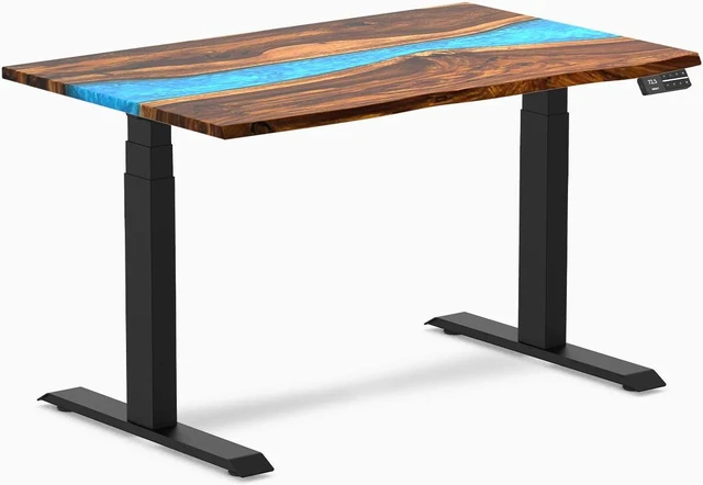 Main image of Desky Dual Resin Hardwood Sit Stand Desk - Pheasantwood / 48 x 30 in / Matte Black