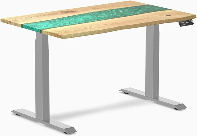 Main image of Desky Dual Resin Hardwood Sit Stand Desk - White Ash Emerald River / 48 x 30 inches / Gray