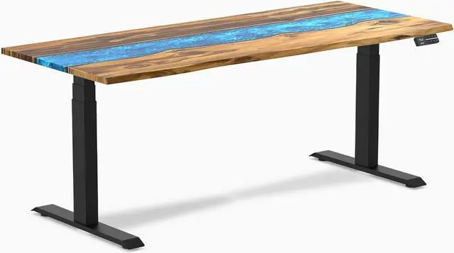 Alt view image 2 of 7 - Desky Dual Resin Hardwood Sit Stand Desk - Natural Walnut Emerald River / 72 x 30 inches / White