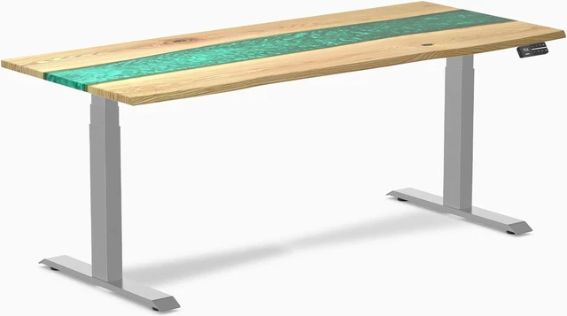 Main image of Desky Dual Resin Hardwood Sit Stand Desk - White Ash / 72 x 30 in / Grey