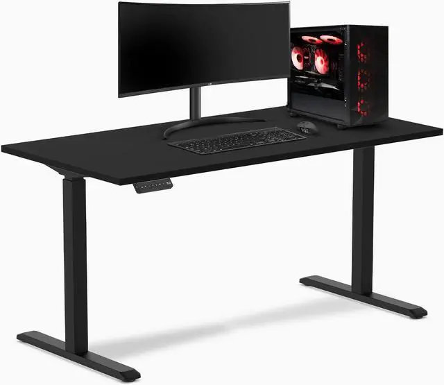 Alt view image 2 of 14 - Desky Single Sit Stand Gaming Desk - White / 47.2" x 29.5" / Black