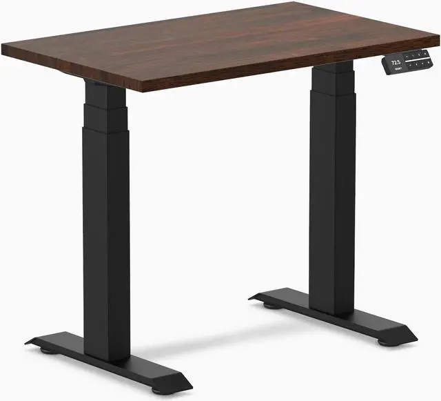 Alt view image 2 of 7 - Desky Dual Mini Rubberwood Sit Stand Desk - Walnut / 32 x 20 in / Matte Black