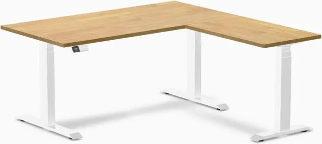Main image of Desky Rubberwood L-Shape Sit Stand Desk - Light Oak / 60 x 30 x 62 x 20 in / White