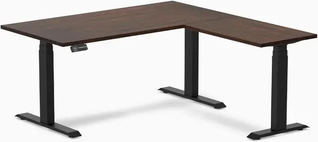 Alt view image 2 of 7 - Desky Rubberwood L-Shape Sit Stand Desk - Light Oak / 60 x 30 x 62 x 20 in / Space Gray