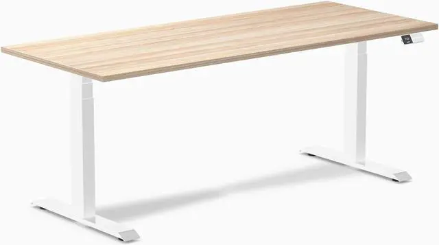 Alt view image 2 of 7 - Desky Dual Laminate Sit Stand Desk - Sublime Teak  / 47.2 x 29.5 in / Matte Black