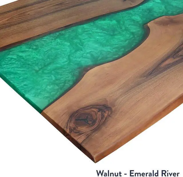 Alt view image 6 of 7 - Desky Dual Resin Hardwood Sit Stand Desk - Natural Walnut Emerald River / 72 x 30 inches / White