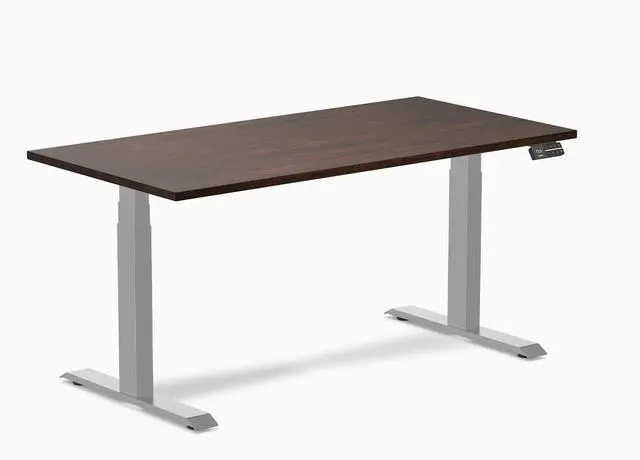 Main image of Desky Dual Rubberwood Sit Stand Desk - Dark Walnut / 60 x 30 in / Gray