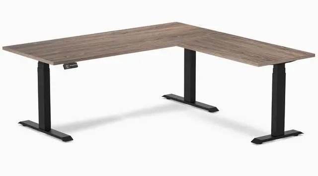 Alt view image 2 of 7 - Desky Eco L-Shape Laminate Sit Stand Desk - Natural Walnut / 59 x 29.5 x 61.5 x 20 in / Space Gray