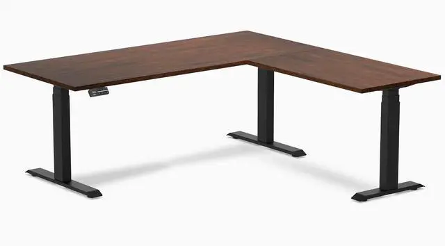 Alt view image 2 of 7 - Desky Rubberwood L-Shape Sit Stand Desk - Natural Timber / 60 x 30 x 62 x 20 in / White