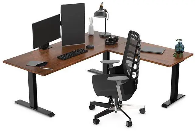 Alt view image 3 of 7 - Desky Zero Rubberwood L-Shape Office Desk - Dark Walnut / 60 x 30 x 62 x 20 in / Space Gray