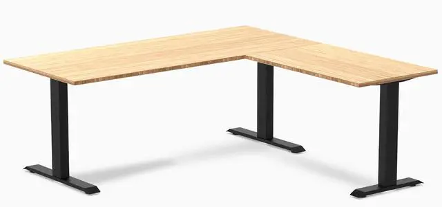 Alt view image 2 of 7 - Desky Zero Bamboo L-Shape Office Desk - Dark Bamboo / 60 x 30 x 62 x 20 in / Matte Black