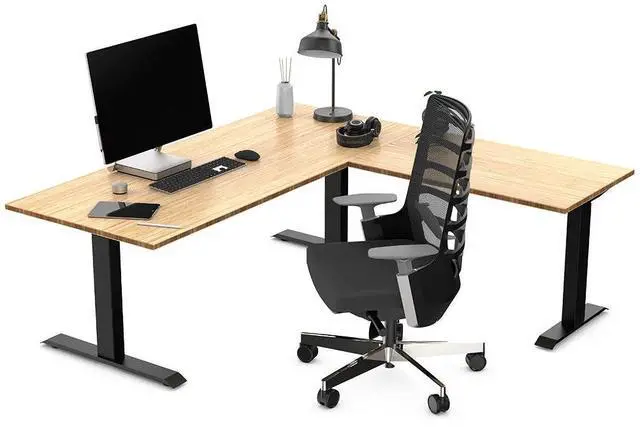 Alt view image 3 of 7 - Desky Zero Bamboo L-Shape Office Desk - Dark Bamboo / 60 x 30 x 62 x 20 in / Matte Black
