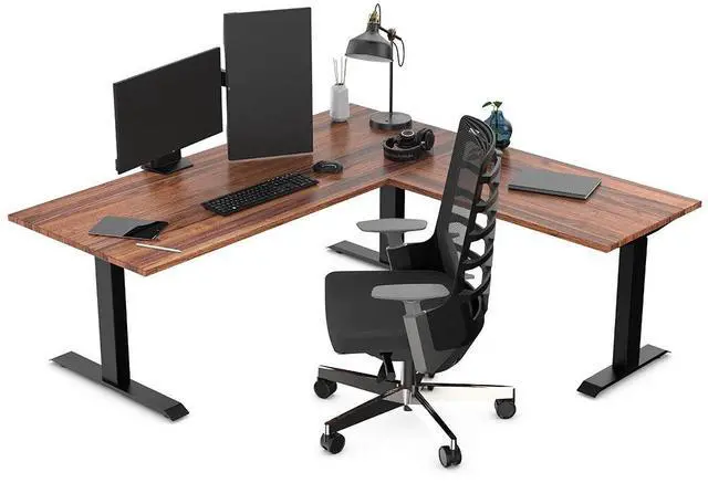 Alt view image 3 of 7 - Desky Zero Hardwood L-Shape Office Desk - Saman / 60 x 30 x 62 x 20 in / White