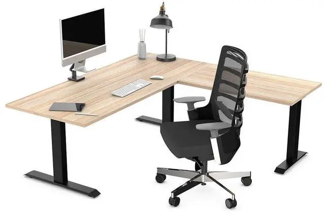 Alt view image 3 of 7 - Desky Zero Laminate L-Shape Office Desk - Classic Oak / 59 x 29.5 x 61 x 19.7 in / White