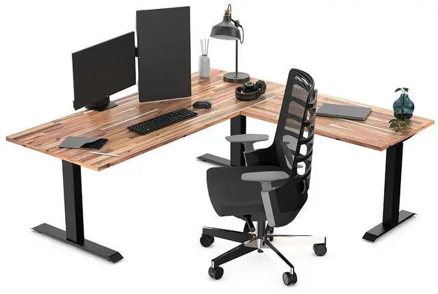 Alt view image 3 of 7 - Desky Zero Softwood L-Shape Office Desk - Acacia / 60 x 30 x 62 x 20 in / Space Gray