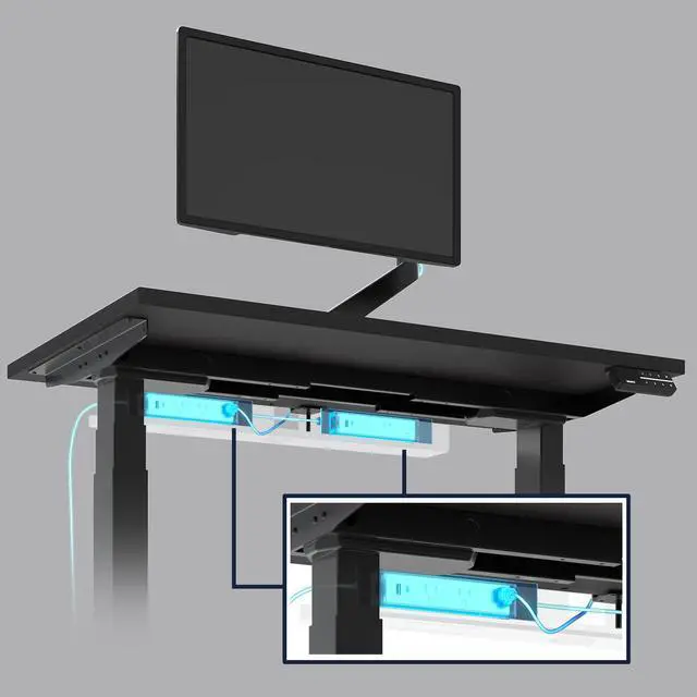 Alt view image 4 of 7 - Desky Mini Cable & Power Tray - Black / 6 Plugs + 2 x USB-C + 2 x USB