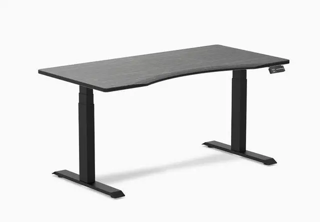 Main image of Desky Dual Ergo Edge Sit Stand Desk - Dark Bamboo / 60 x 30 inches / Matte Black