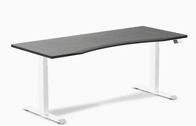 Main image of Desky Dual Ergo Edge Sit Stand Desk - Dark Bamboo / 72 x 30 inches / White