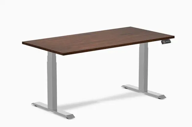 Main image of Desky Dual Rubberwood Sit Stand Desk - Walnut / 60 x 30 in / Grey