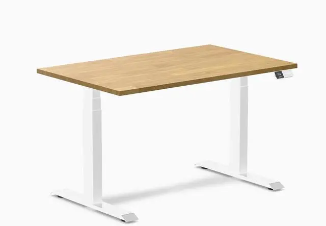 Main image of Desky Dual Rubberwood Sit Stand Desk - Light Oak / 48 x 30 in / White