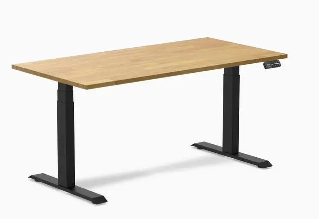 Main image of Desky Dual Rubberwood Sit Stand Desk - Light Oak / 60 x 30 in / Matte Black