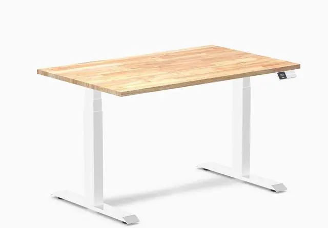 Main image of Desky Dual Rubberwood Sit Stand Desk - Natural Timber / 48 x 30 in / White