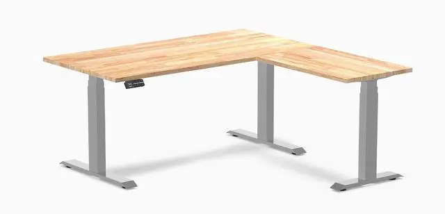 Main image of Desky Rubberwood L-Shape Sit Stand Desk - Natural Timber / 60 x 30 x 62 x 20 in / Gray