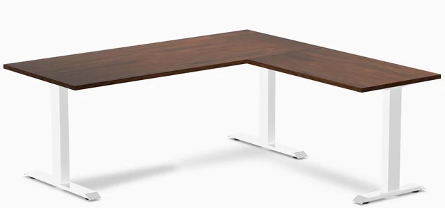 Main image of Desky Zero Rubberwood L-Shape Office Desk - Red Walnut / 72 x 30 x 70 x 24 in / White
