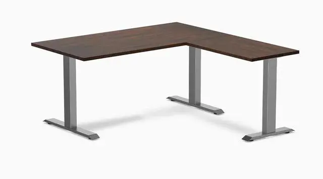 Main image of Desky Zero Rubberwood L-Shape Office Desk - Dark Walnut / 60 x 30 x 62 x 20 in / Space Gray
