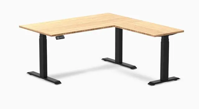 Alt view image 5 of 7 - Desky Bamboo L-Shape Sit Stand Desk - Dark Bamboo / 72 x 30 x 70 x 24 in / Matte Black