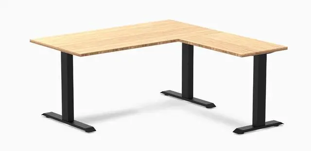Alt view image 7 of 7 - Desky Zero Bamboo L-Shape Office Desk - Dark Bamboo / 60 x 30 x 62 x 20 in / Matte Black
