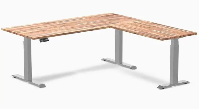 Main image of Desky Softwood L-Shape Sit Stand Desk - Acacia / 72 x 30 x 70 x 24 in / Gray