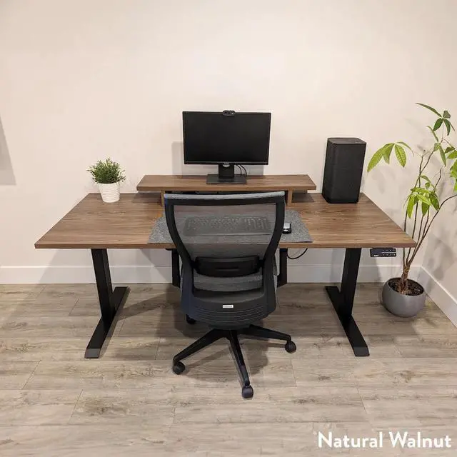 Alt view image 4 of 7 - Desky Dual Laminate Sit Stand Desk - Sublime Teak  / 47.2 x 29.5 in / Matte Black