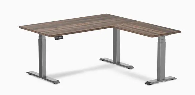 Main image of Desky Eco L-Shape Laminate Sit Stand Desk - Jarrah Legno / 59 x 29.5 x 61.5 x 20 in / Space Gray