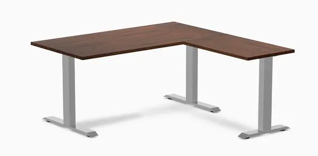Main image of Desky Zero Rubberwood L-Shape Office Desk - Red Walnut / 60 x 30 x 62 x 20 in / Gray