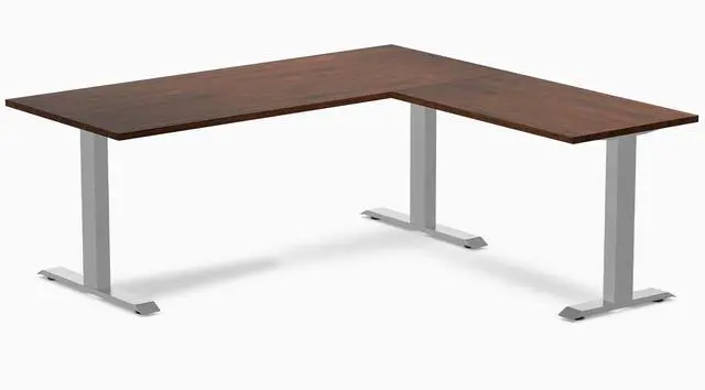 Main image of Desky Zero Rubberwood L-Shape Office Desk - Red Walnut / 72 x 30 x 70 x 24 in / Gray