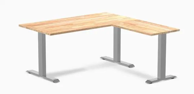 Main image of Desky Zero Rubberwood L-Shape Office Desk - Natural Timber / 60 x 30 x 62 x 20 in / Gray