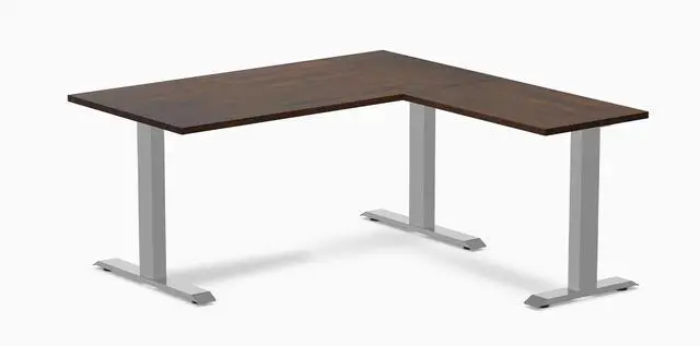 Main image of Desky Zero Rubberwood L-Shape Office Desk - Dark Walnut / 60 x 30 x 62 x 20 in / Gray