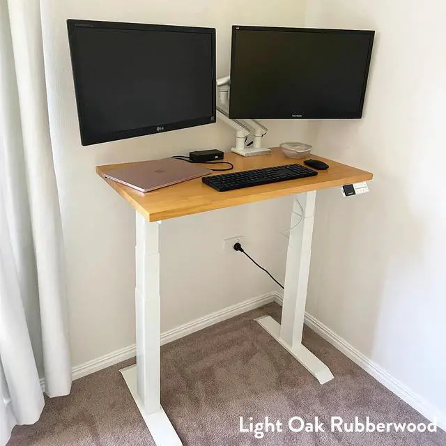 Alt view image 4 of 7 - Desky Dual Mini Rubberwood Sit Stand Desk - Walnut / 32 x 20 in / Matte Black