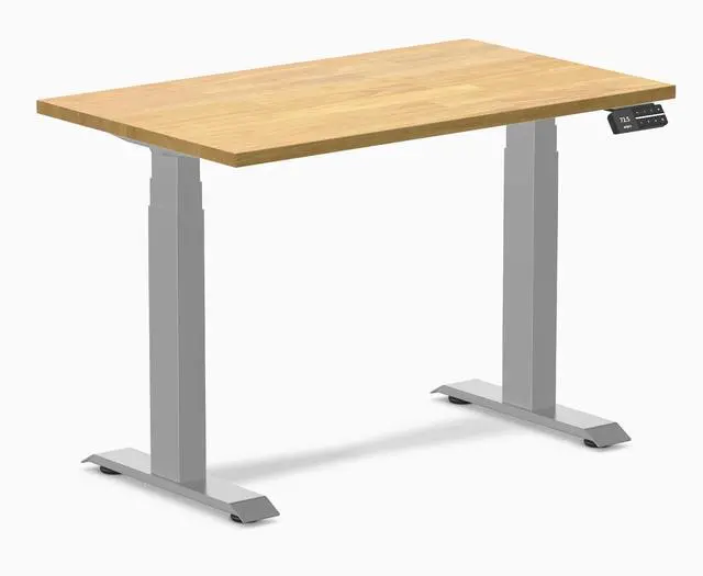 Main image of Desky Dual Mini Rubberwood Sit Stand Desk - Light Oak / 40 x 24 in / Grey