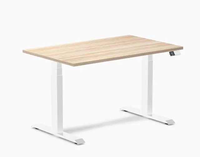 Main image of Desky Dual Laminate Sit Stand Desk - Classic Oak  / 47.2 x 29.5 in / White
