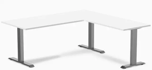 Main image of Desky Zero Laminate L-Shape Office Desk - White / 70.9 x 29.5 x 68.9 x 23.6 in / Space Gray