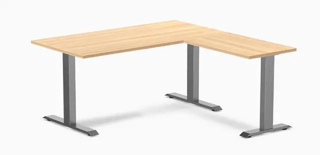 Main image of Desky Zero Laminate L-Shape Office Desk - Sublime Teak / 59 x 29.5 x 61 x 19.7 in / Space Gray