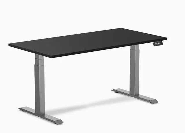 Main image of Desky Dual Laminate Sit Stand Desk - Black / 59.1 x 29.5 in / Space Gray