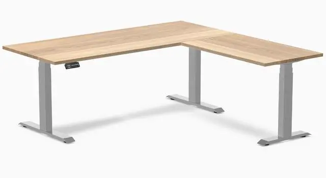 Main image of Desky Hardwood L-Shape Sit Stand Desk - White Ash / 72 x 30 x 70 x 24 in / Gray